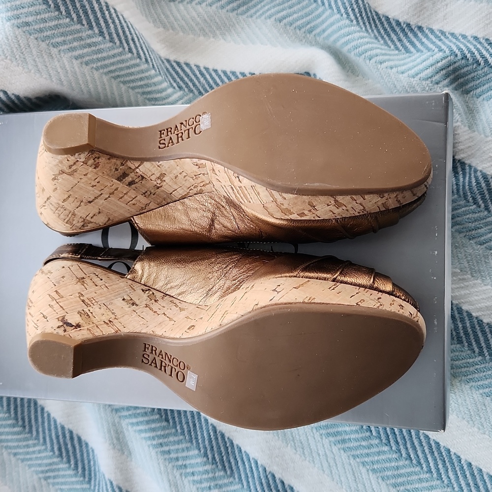 Bronze Cork Wedge Sandles - Picture 3 of 5